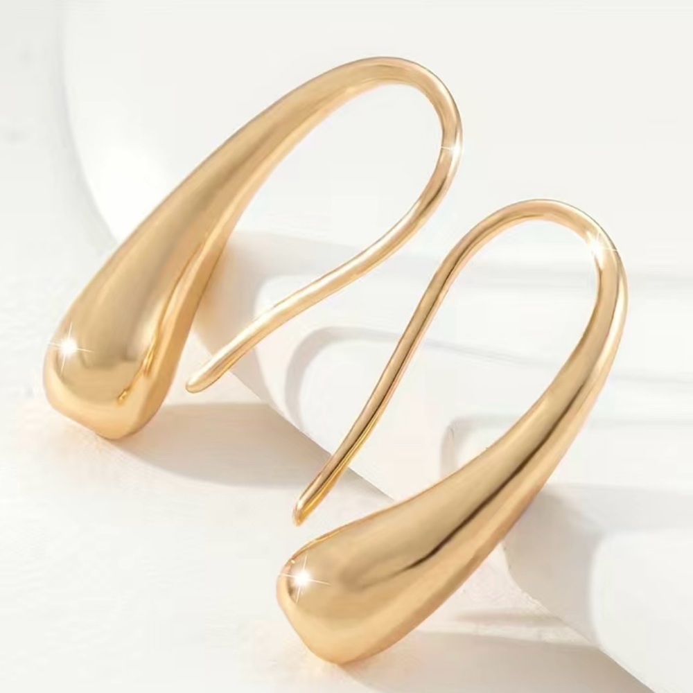 Golden Glossy Hook Earrings Copper 14K Gold Plated Jewelry